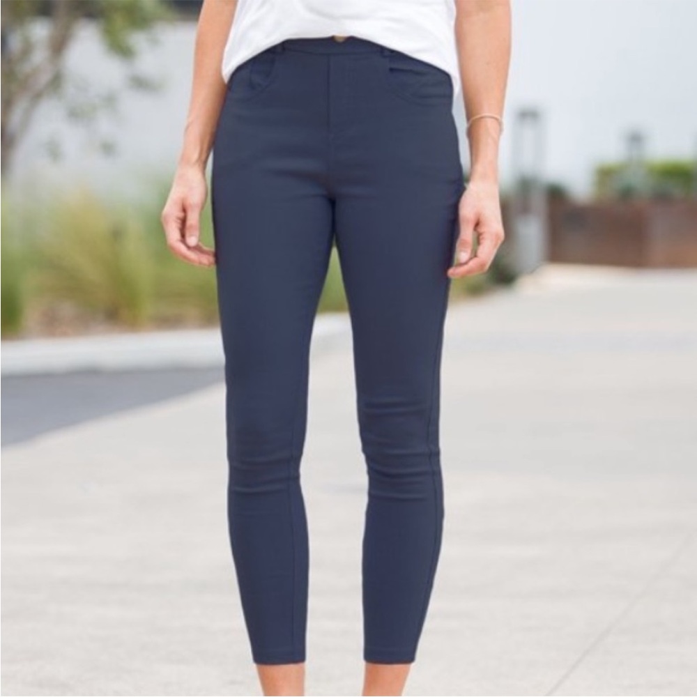 Amaryllis Navy Faux Button Pocket Cropped Elastic Jeggings Women’s Size Small